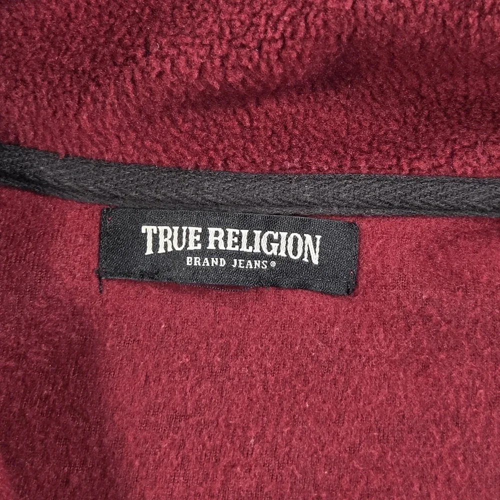 True Religion Vest Mens Medium Red Fleece Full Zip Logo Pockets Outdoor
